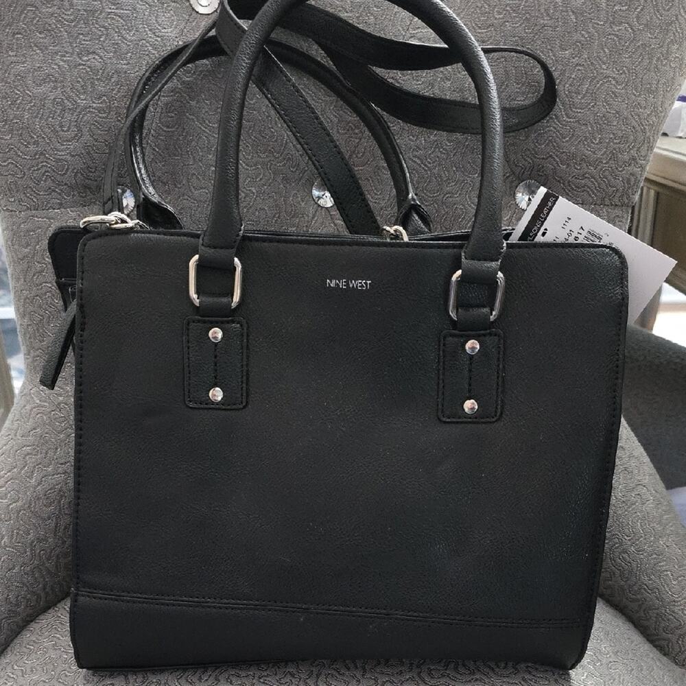 Nine West Black You and Me Purse with Structured Design and Silver Hardware